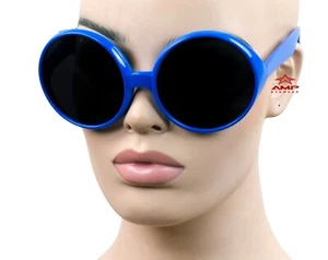 Oversized Jumbo Round Large Vintage Retro Style Sunglasses Super Dark Blue K75 - Picture 1 of 3