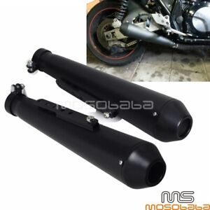 2x Shorty 18'' Black Megaphone Exhaust Muffler Pipe For Harley Suzuki Cafe Racer