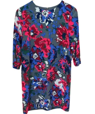 Vestido Vaina Gris Fossil 100% Seda Forrado Con Audaz Estampado Floral Multicolor 4 Foto 1 de 4