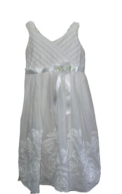 Bonnie Jean Girls Sz 14 White Roses Three Dimensional Formal Party Wedding Dress - Image 1 of 4