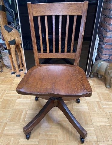 Antique Globe-Wernicke Wood Cast Iron Lawyer Banker Desk Swivel Tilt Roll Chair Cover