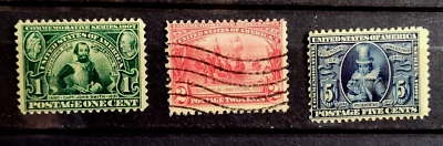 MATT'S STAMPS SCOTT#328-330 1907 JAMESTOWN EXPO ISSUES MINT HINGED/USED, CV$150 - Image 1 of 3