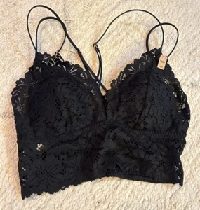 Victoria’s Secret Women’s PINK Black Lace Bralette Spaghetti Straps Bra Small - Picture 1 of 6