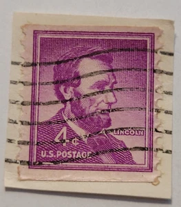 U.S. Postage ~ Abraham Lincoln ~ Cancelled/Post ~ Purple 4¢ Stamp -c.1956 ~ T03 - Picture 1 of 6
