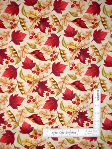 Autumn Leaf Leaves Berries Beige Cotton Fabric Wilmington Thankful Harvest Yard - Picture 1 of 1