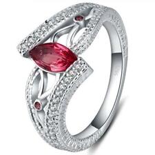 Marquise Cut Red Ruby & Round White CZ 935 Silver Women's Fantastic Vintage Ring