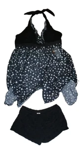 LADIES SWIM SUIT BLK & WH POLKA DOTS TANKINI RUFFLED TOP & BOYFRIEND BOTTOMS~NEW - Picture 1 of 13