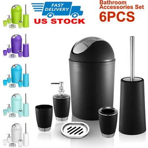 6 Piece Bathroom Accessories Set Bin Soap Dispenser Toothbrush Tumbler Holder US - Picture 1 of 16