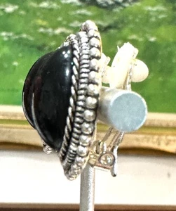 Oval Black Glass Silver Tone Rope Border Clip On Earrings - Bild 1 von 5