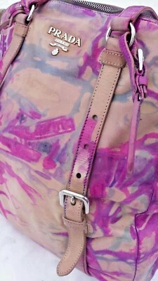 Prada Leather lux purse Napa Shopper Tote Pink blue tan dyed beige purple fuscia - Image 1 of 4
