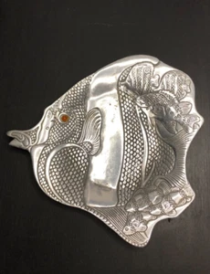 VTG Aluminum Fish Shaped Plate / Dish w glass eye A. Court 1991 8"x8" *SP9 - Picture 1 of 10
