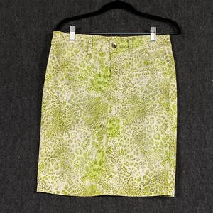 Marc Cain Sports Womens 3 Straight Pencil Skirt Green Cheetah Print Back Slit - Picture 1 of 14