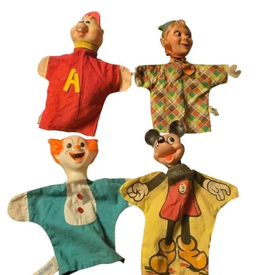Marionetas de mano vintage años 60 Gund and Knickerbocker Mickey Mouse Peter Pan Bozo  Foto 1 de 4
