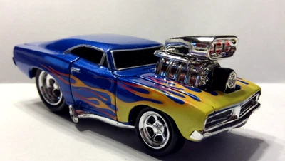 MUSCLE MACHINES 1969 DODGE CHARGER  1/64 69 CHARGER     BLUE - FLAMES - - Image 1 of 4