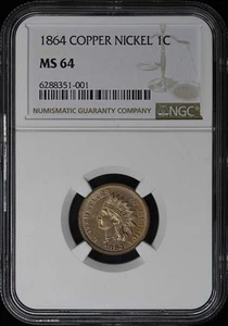 1864 Copper Nickel Indian Cent 1C NGC MS64 - Picture 1 of 4