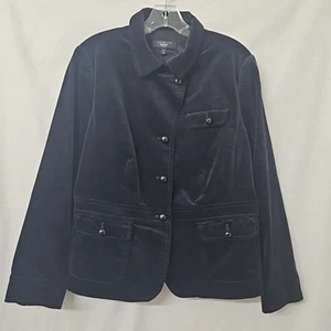Talbots Velevet Jacket Women 14 Petite Black Button Up Blazer Capsule Classic - Picture 1 of 8