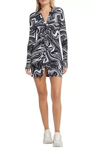 Sanctuary Womens Daydream Ruched Black & White Mini Shirtdress L - Picture 1 of 9