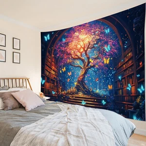 Tapiz mariposa azul fantasía biblioteca vintage para dormitorio sala dormitorio - Imagen 1 de 15