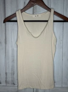 JOAH BROWN BONE OFF WHITE RIBBED KNIT HENLEY FITTED TANK TOP S/M - Picture 1 of 7