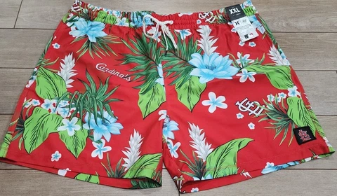 Men’s Size XXL Hurley x ‘47 St. Louis Cardinals Cannonball Hawaiian Swim Shorts Cover