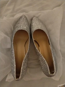 New Ladies Women Girls Party Wedding Sparkly Glitter Silver Shoes UK 4 EU 37 - Picture 1 of 6