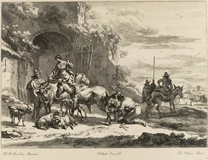 VISSCHER (*1636) nach BERCHEM (*1620), Hufschmied mit Esel, um 1670, Rad. - Bild 1 von 4