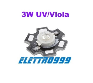 LED 3W UV-Ultravioletto 395-400nm. 18-20 lm, completo di supporto Heat Sink Star - Foto 1 di 2