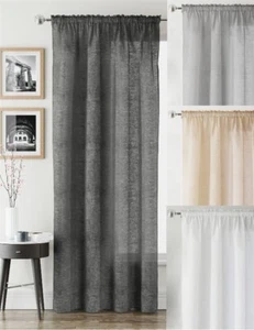 Rhodes Linen Look Voile Slot Top Curtain Panels - 4 Colours - Singles & Pairs - Picture 1 of 25