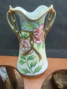Antique Imperial Nippon Poppy Floral Handled Vase Porcelain Gilt Gold - Picture 1 of 12