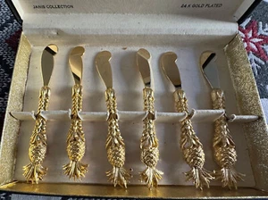Buttermesser 24 k vergoldet - gold - Janis Collection - 6 Stück - ANANAS- Messer - Bild 1 von 6