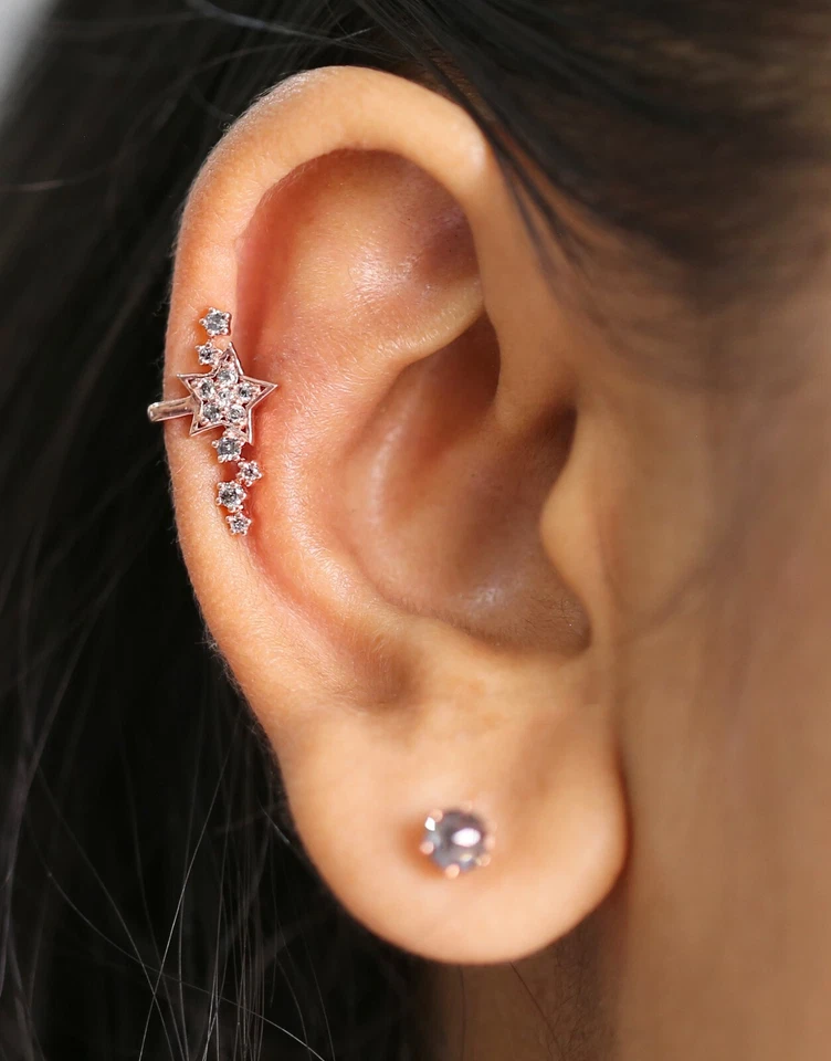 Brazalete redondo negro gris diamante oreja oro amarillo blanco rosa 14K KD1078 Foto 1 de 4