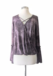 AMERICAN EAGLE Top Tie Dye Knit Stretch V-Neck Bell Sleeve MEDIUM - Picture 1 of 8