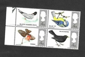 GB QEII 1966 L/h Margen Bloque de 4 Aves Británicas Conmemorativas - SG696/9 MNH - Imagen 1 de 1