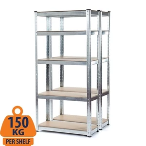 2-Bay Steel Shelving Galvanised 5Tier Garage Storage Unit 150kg UDL per shelf - Picture 1 of 3