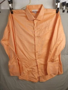 Bachrach Shirt Mens Size 19 1/2 36 37 Orange Herringbone 100% 2 Ply Cotton - Picture 1 of 7