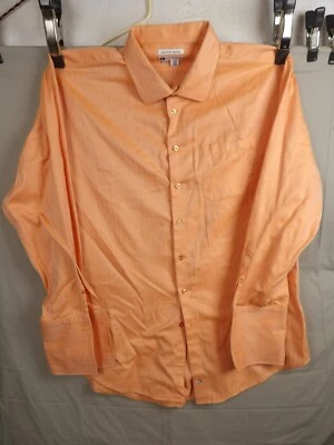 Bachrach Shirt Mens Size 19 1/2 36 37 Orange Herringbone 100% 2 Ply Cotton - Image 1 of 4