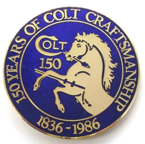 1986 Colt Firearms Belt Buckle Blue & Gold Ltd. Ed. 150th Anniversary 1836-1986 - Picture 1 of 6