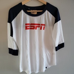 NWT New Era ESPN White And Blue Size Medium Short Sleeve Shirt Red Text Logo - Picture 1 of 9