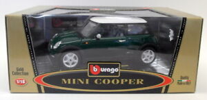 Burago 1/18 Scale Diecast 3379 Mini Cooper 2000 Green White Model Car
