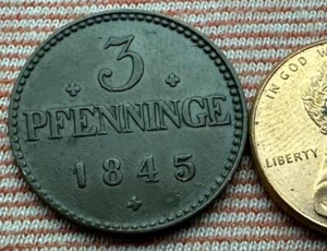 1845 German 3 Pfenninge Coin Mecklenburg-Schwerin 150K Minted #ZC15 - Picture 1 of 2