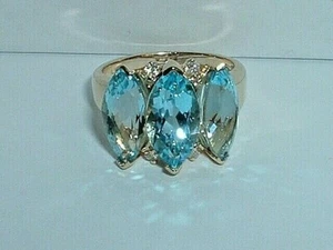 14K GELBGOLD BLAUER TOPAS & DIAMANTRING - Bild 1 von 5
