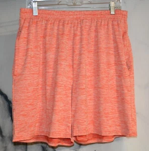 REAL ESSENTIALS Mens Orange Hthd Elastic Waist Stretch Poly Shorts XL Drawstring - Picture 1 of 3