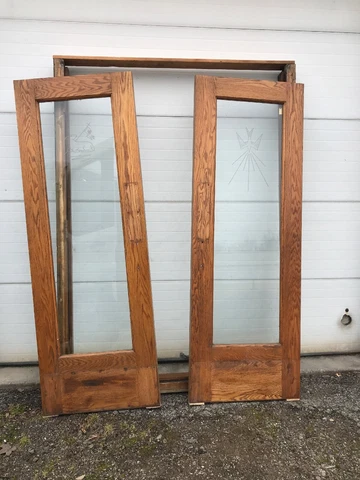 Pair Antique Oak Double Door Holy Spirit Etched 62 X 88.5 X5.75 Cover