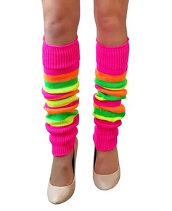 80s Disco Party Themed Striped Leg Warmers Multicoloured Pink Play Doll Cosplay - Picture 1 of 3