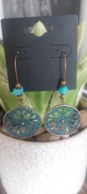 Pendientes de moda florales redondos con cuentas boho colgantes color cobre turquesa Foto 1 de 4