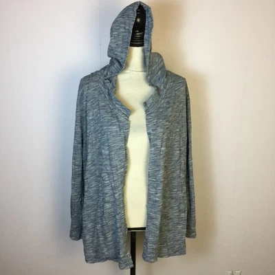 Pure Jill Open Front Hooded Cardigan Jacket Sz L Womans Blue Marled Long Sleeve - Image 1 of 4