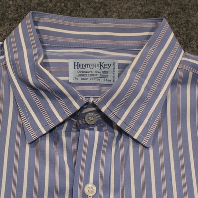 Camisa de vestir Hilditch & Key Jermyn Street London para hombre azul a rayas 17,5 44 cm Foto 1 de 4