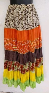 Womens Lynn Ritchie Skirt Tiered Lined Multi Color Print Maxi Sz L Elastic Waist - Picture 1 of 6