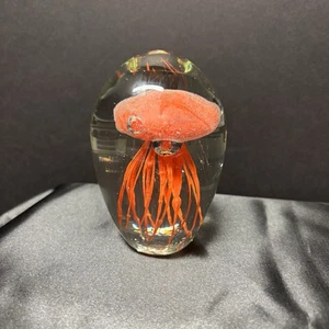 Vintage Handarbeit Kunst Glas Briefbeschwerer Qualle Murano Stil 4,5" Koralle Blasen - Bild 1 von 5