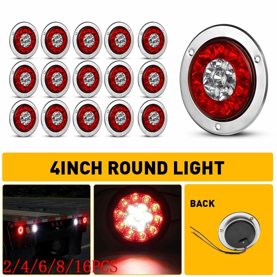 Luz trasera LED redonda inversa remolque camión cámper caravana trasera acero cromado Foto 1 de 4